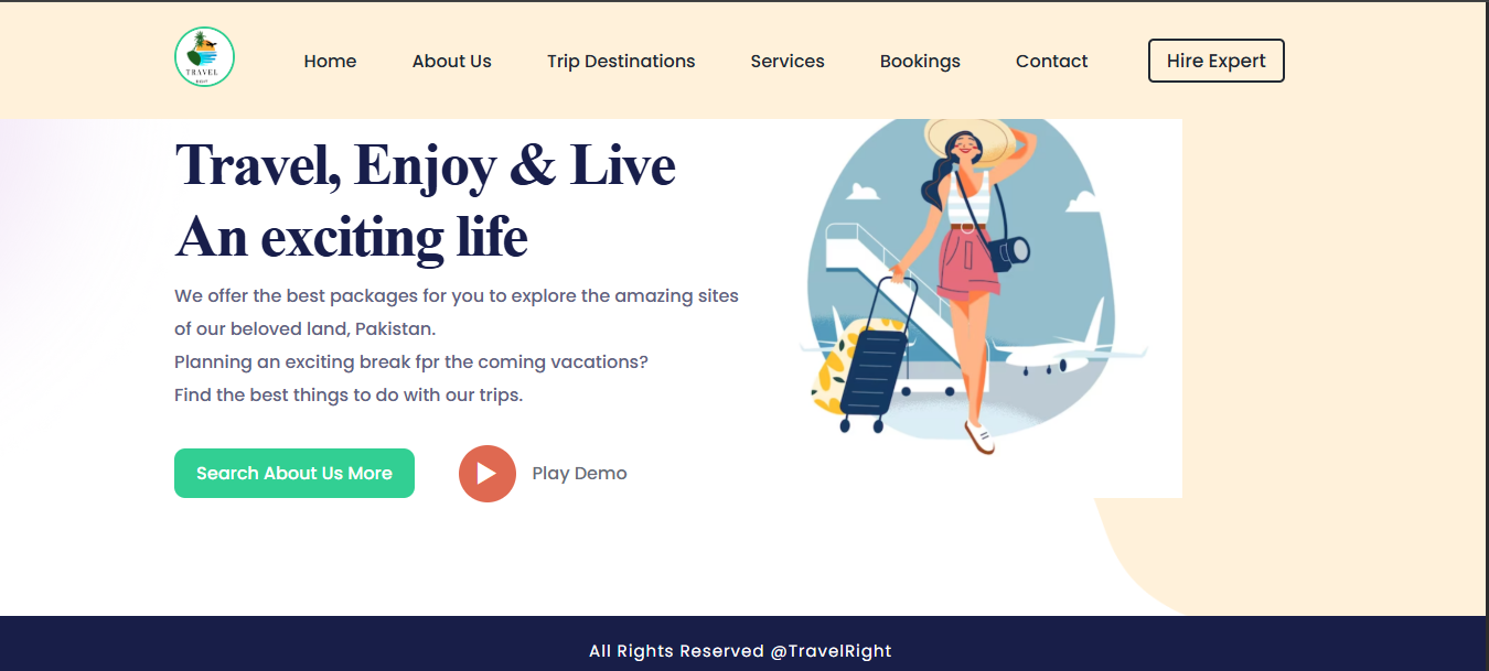 Landing page mockup for Travel Right project